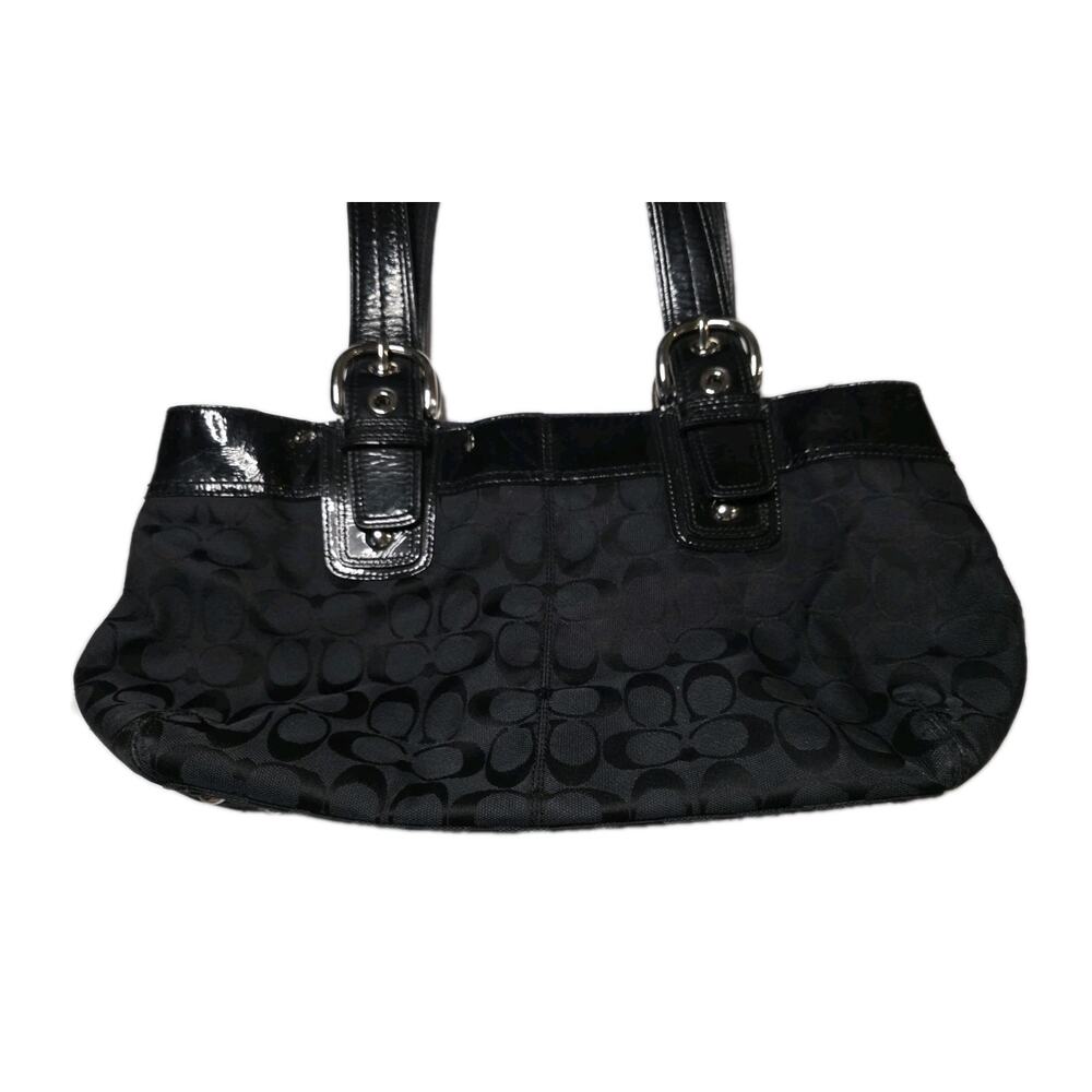 Coach Black Signature C Jacquard Patent Leather Shoulder Bag F13742 - Picture 6 of 16